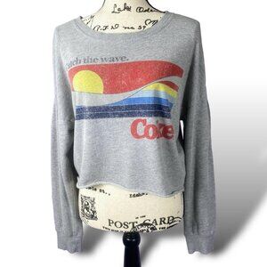 Coca-Cola Sweatshirt Womens Sz M Coke Catch the Wave Graphic Logo LS Crop Top